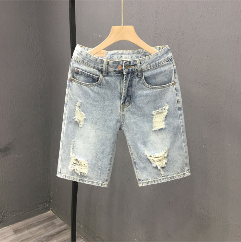 Fashionable Mens Denim Shorts With Large Rips