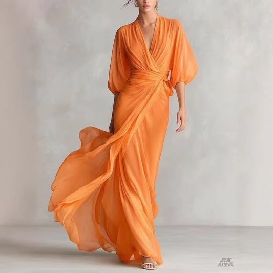 Slim-Fit Long Dress for Women in European and American Style