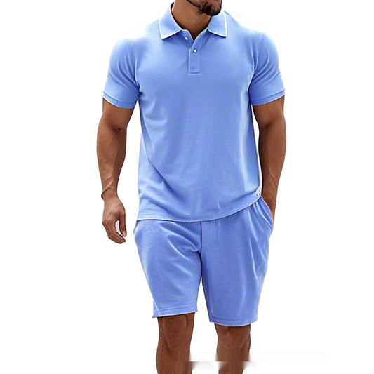 Zip Up Short Sleeve Shorts Men's Casual Set