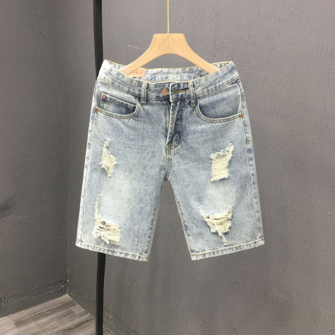 Fashionable Mens Denim Shorts With Large Rips