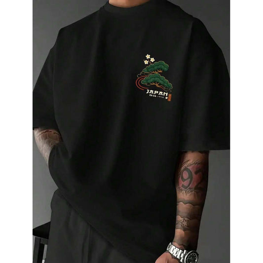 Men's Casual Versatile Simple Japanese Crane Print Top