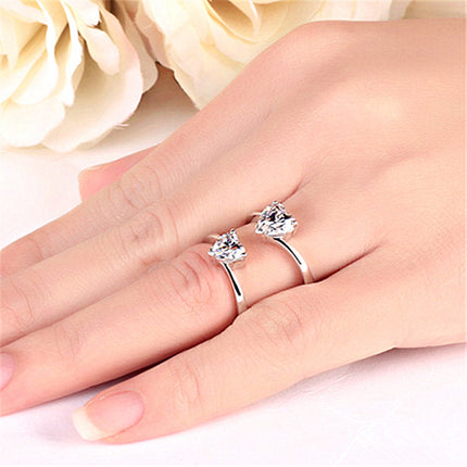 Zircon Paveset Open-heart Diamond Ring For Women