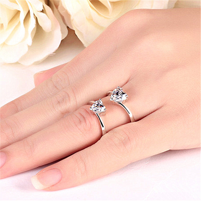 Zircon Paveset Open-heart Diamond Ring For Women
