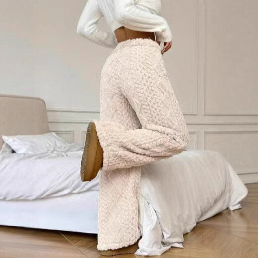 Women's Solid Color Front Tie Warm Casual Pants