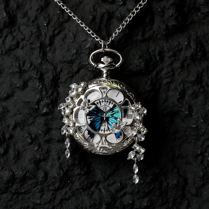 Couples Teal And Green Butterfly Animated Pocket Watch For Graduation Season