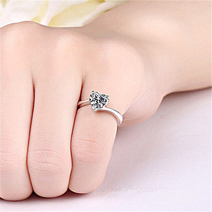 Zircon Paveset Open-heart Diamond Ring For Women