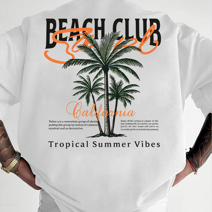 American-style Vintage Coconut Tree Pattern T-shirt