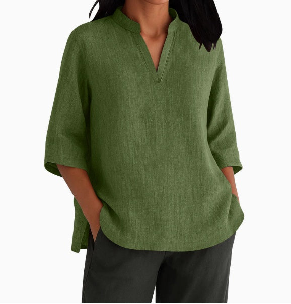 Breathable Linen-Cotton Short Sleeve T-Shirts for Women