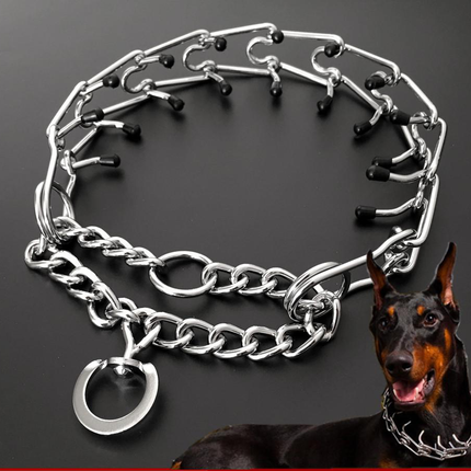 Chrome Plated  Pinch Dog Collar Proong Dogs Training Choke Chain Dog Training Necklace Rubber Tips Guardian