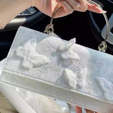 Niche Butterfly Love Flower White Small Square Bag Crossbody