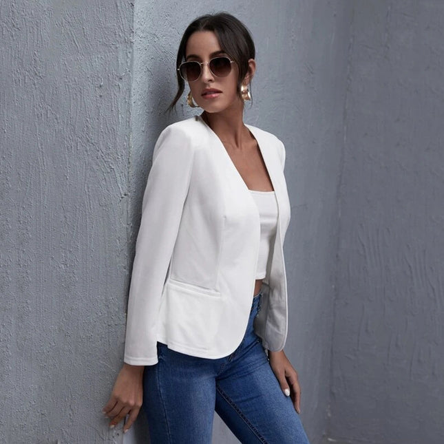 Womens Casual Short Solid-color Jacket