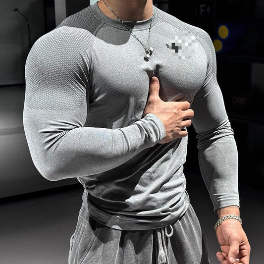 SpringAutumn Outdoor Cycling & Running Training Top Mens Fitness Tight-Fit Stretch Base Layer With Zipper And Long Sleeves