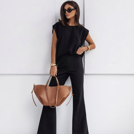 2026 NEW Women  2 Piece Casual Set Short Sleeve T-Shirt Vest Loose Wide Leg Pants Seasonal Comfort