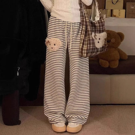 Casual Striped Pants For Women In A Cozy Cute Puppy Style