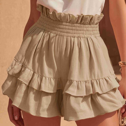 Fashionable Cinched Waist Ruffle Trim Casual Shorts
