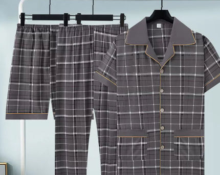 Pure Cotton Three-Piece Pajama Set For Men