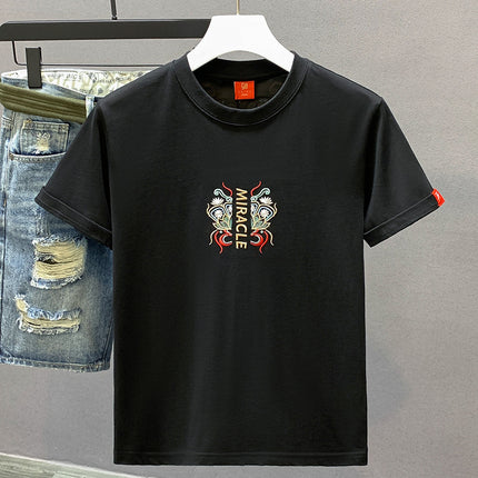 Men's Cotton Crew-Neck Versatile Ethnic-Style Embroidered Short-Sleeve T-Shirt