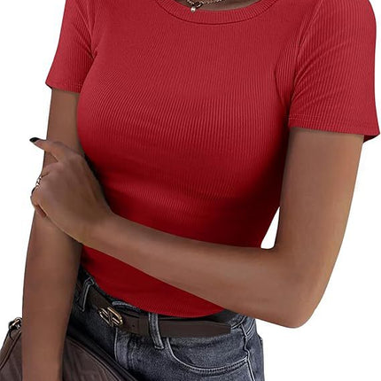 New Womens Long-Sleeve Stretch Crewneck Ribbed T-Shirt
