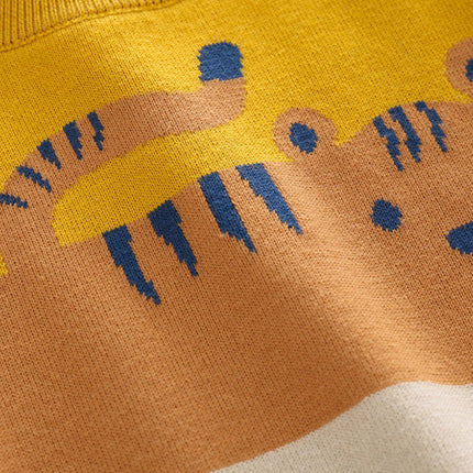 Abstract Cartoon Jacquard Double Layer Sweater For Boys