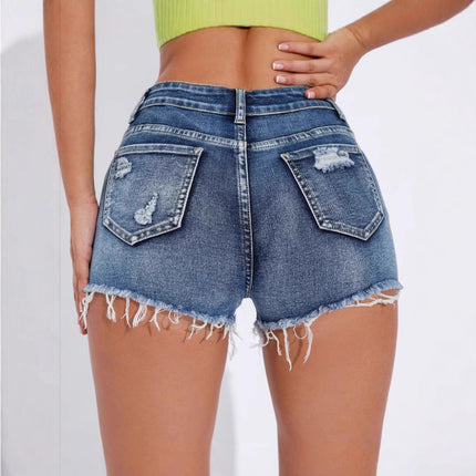 Denim Shorts Light-colored Jeans Raw-edge High-rise