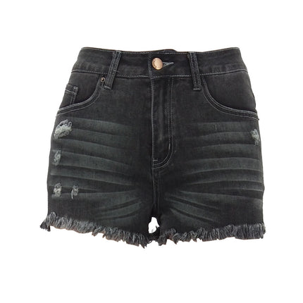 Ripped Stretch Denim Womens High-Waist Shorts