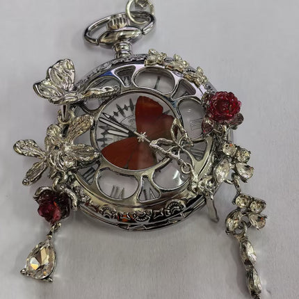 Couples Teal And Green Butterfly Animated Pocket Watch For Graduation Season