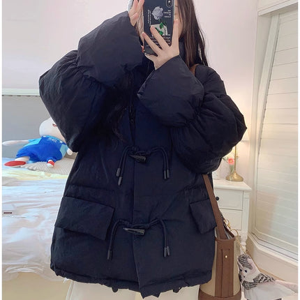 Bullhorn-button Down Cotton-padded Coat Extra-thick Outerwear