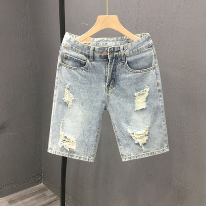 Fashionable Mens Denim Shorts With Large Rips