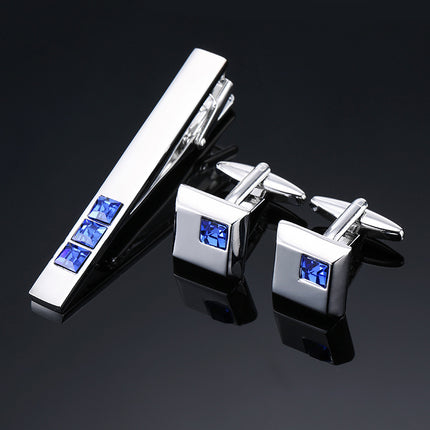 Gold And Silver Black Crystal Rose Enamel Pattern Batch Flower Tie Clip Cuff Buckle Set