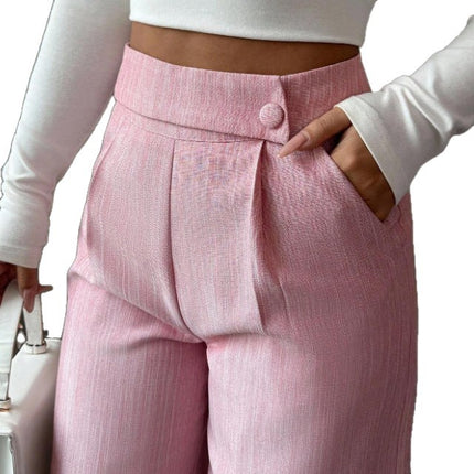 Womens Solid-color Casual All-match Long Pants With A Waist Panel Seam