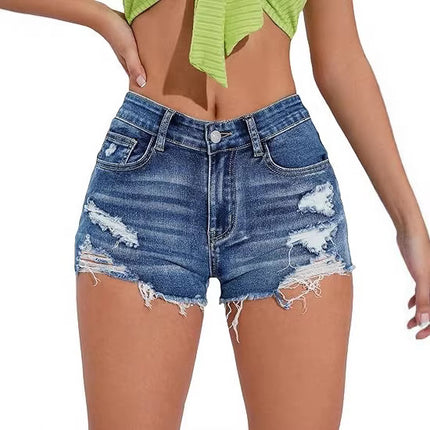 Denim Shorts Light-colored Jeans Raw-edge High-rise