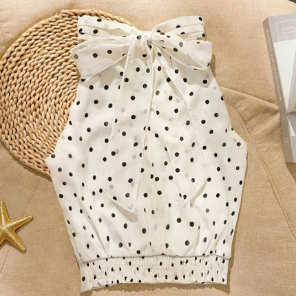 Women's Summer New French Style Elegant Fashion Suitable For Commuting Polka Dot Chiffon Sleeveless Halter Neck Short Shirt Top