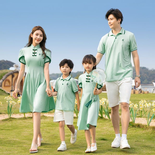 Hanfu Parent-child Clothing Chinese Style Short Sleeve Dress Suit