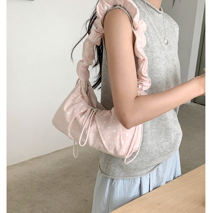 Korean-style Ruffled Polka-dot Underarm Shoulder Bag With A Cloud-like Design