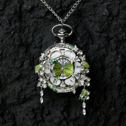 Couples Teal And Green Butterfly Animated Pocket Watch For Graduation Season