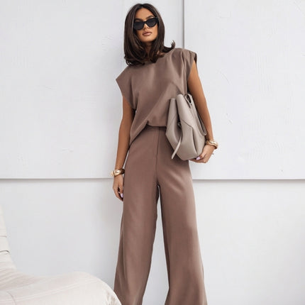 2026 NEW Women  2 Piece Casual Set Short Sleeve T-Shirt Vest Loose Wide Leg Pants Seasonal Comfort
