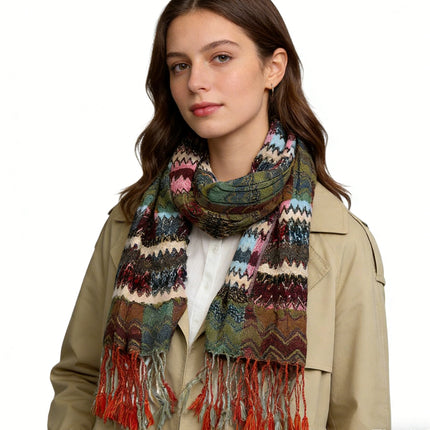 2pcs Long Scarf,Nature-inspired Jacquard Green Leaf Motif Scarf,vacation,daily Life,evening Party,Office Appropriate Subtlety For Women Men,for Casual Outfits
