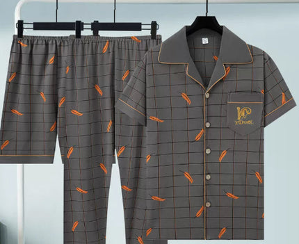 Pure Cotton Three-Piece Pajama Set For Men