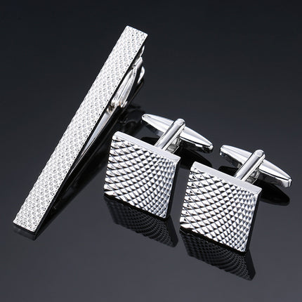 Gold And Silver Black Crystal Rose Enamel Pattern Batch Flower Tie Clip Cuff Buckle Set