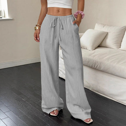 New Womens Casual Solid-color Textured Fabric Pants