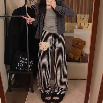 Casual Striped Pants For Women In A Cozy Cute Puppy Style