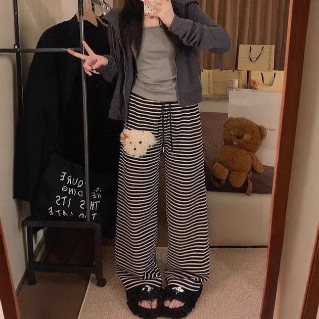 Casual Striped Pants For Women In A Cozy Cute Puppy Style