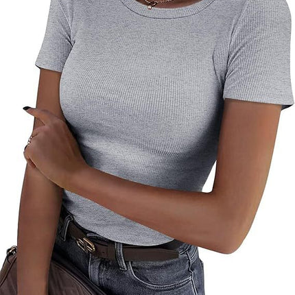 New Womens Long-Sleeve Stretch Crewneck Ribbed T-Shirt
