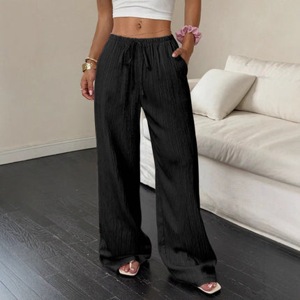 New Womens Casual Solid-color Textured Fabric Pants