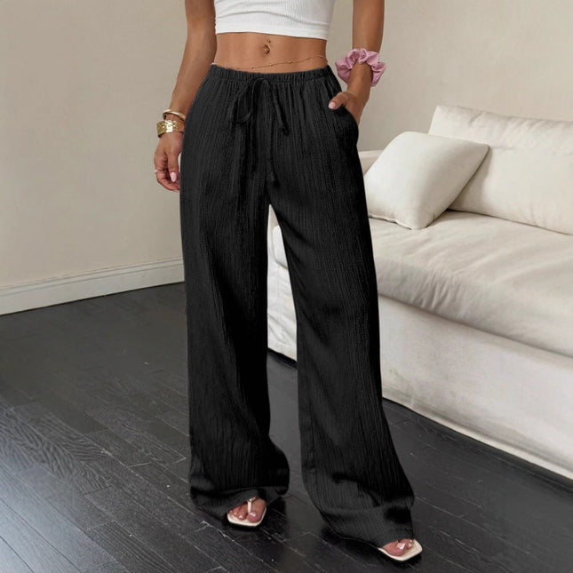 New Womens Casual Solid-color Textured Fabric Pants