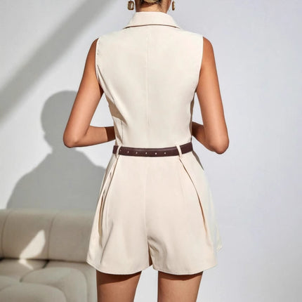 Elegant Commuter Pleated Short-Style Wide-Leg Jumpsuit