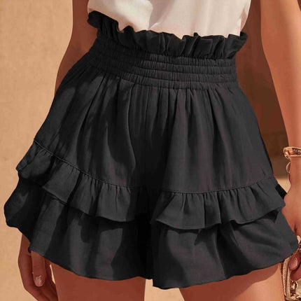 Fashionable Cinched Waist Ruffle Trim Casual Shorts