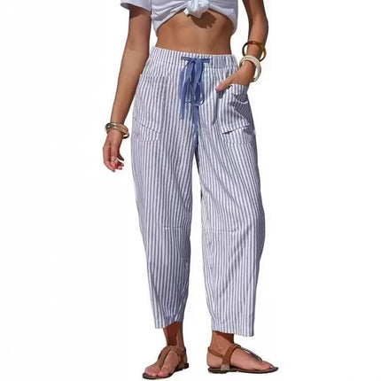 Casual Striped Drawstring Design Pocketed Loose-Fit TK Lounge Pants