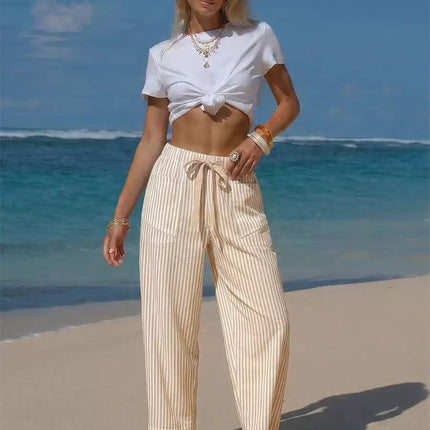 Casual Striped Drawstring Design Pocketed Loose-Fit TK Lounge Pants