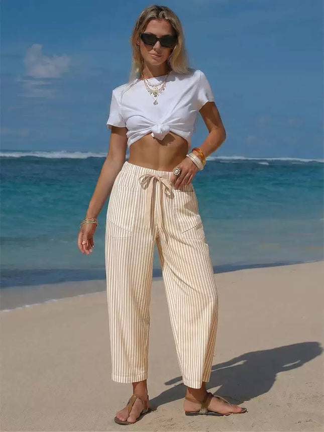 Casual Striped Drawstring Design Pocketed Loose-Fit TK Lounge Pants